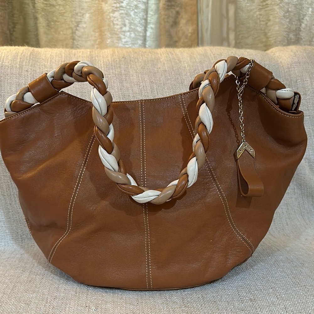 Aqua Madonna Tan and Cream Hobo Bag